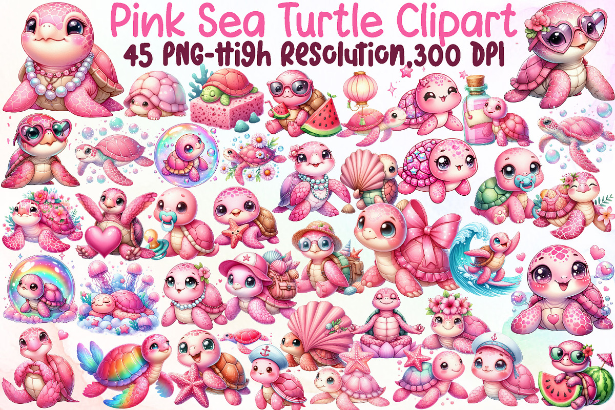 Pink Sea Turtle Clipart, an Illustration by Sublimation Artist (Photo 1 of 6)