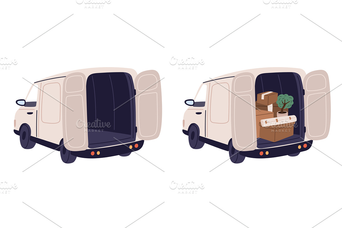 Rear of delivery truck empty and, a Transportation Illustration by Vectorbuum