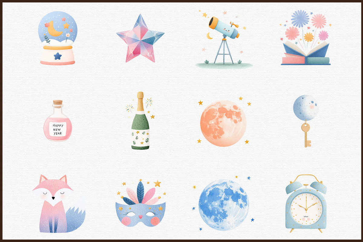 Midnight New Year Magic Clipart, an Illustration by Sublimation Artist (Photo 3 of 6)