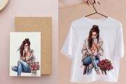 8 Watercolor Coffee Fashion Girl PNG, a Decorative Illustration by Jalina Clipart Studio (Thumbnail 7 of 7)