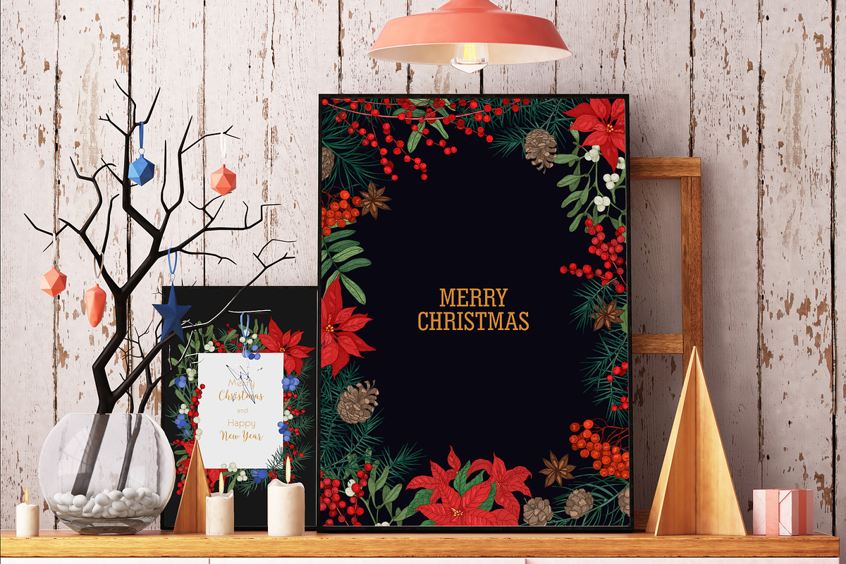 Floral christmas framed cards, a Decorative Illustration by Good Studio (Photo 18 of 19)