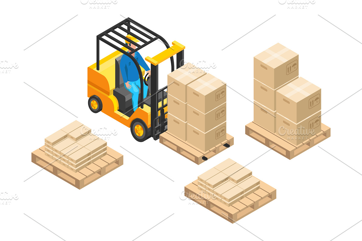 Forklift moving boxes on warehouse, a Transportation Illustration by Yayasya (Photo 1 of 3)
