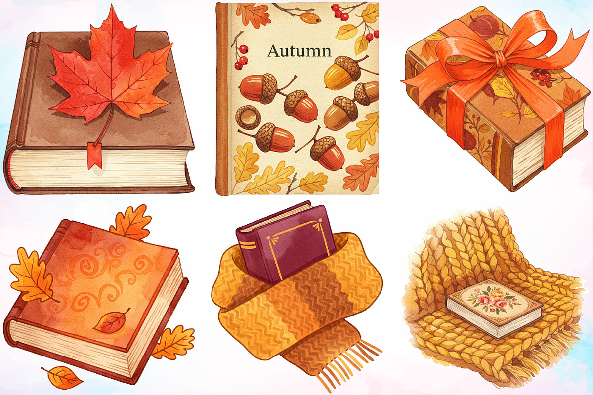 Watercolor Autumn Books Clipart PNG, a Seasonal Illustration by Canvas Craft (Photo 2 of 5)