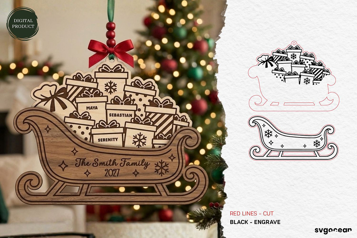 Santa Sleigh Ornaments SVG Bundle, a Decorative Illustration by svgocean (Photo 7 of 21)
