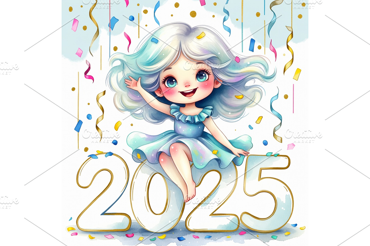 Whimsical Girl Happy NewYear clipart, a Seasonal Illustration by Creative design (Photo 6 of 7)