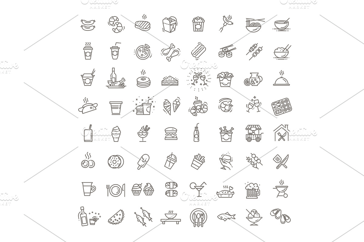 Food courts icons set, a Food Illustration by Tettygreen