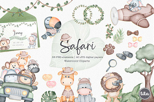 Watercolor Safari Clipart & Patterns