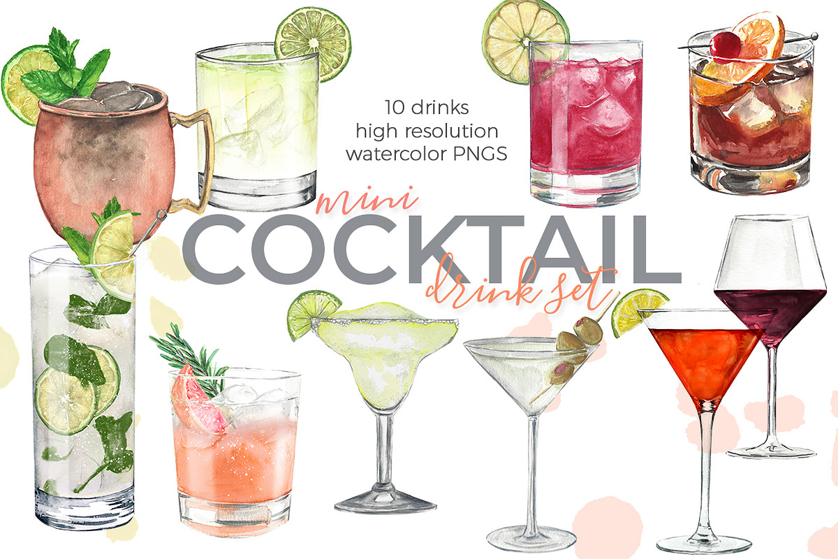 Cocktail Illustration Set, Drinks, a Food Illustration by Maria B. Paints