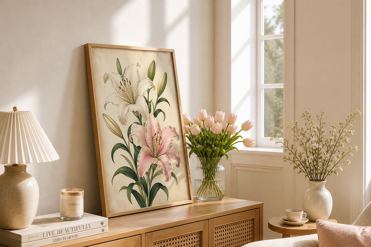 Vintage Pink Lily Wall Art, a Decorative Illustration by elfy creative (Photo 3 of 5)