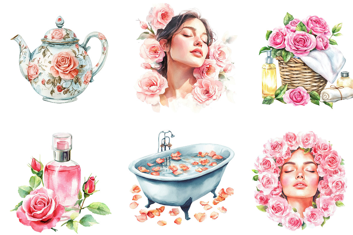 Watercolor Rose Relaxation Clipart, an Illustration by Designking (Photo 3 of 5)