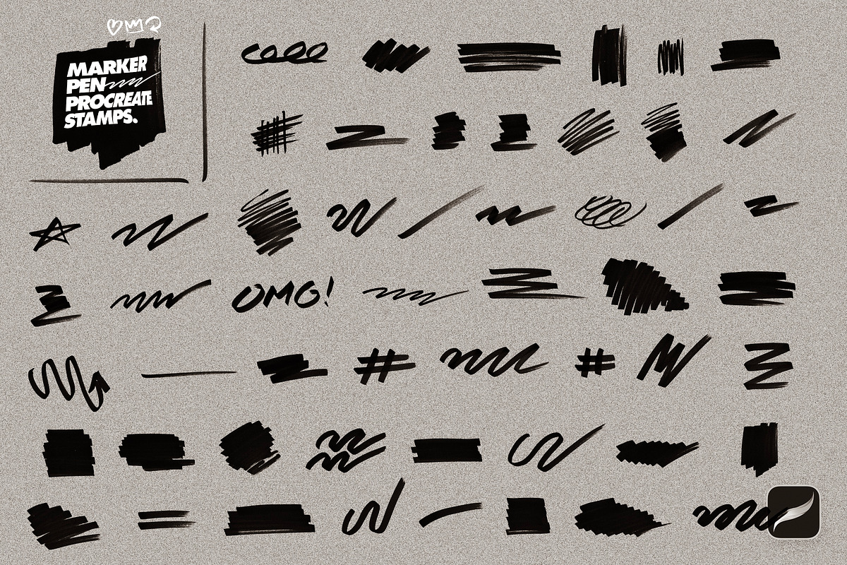 Marker Pen Procreate Stamp Brushes, a Brush Add-On by Layerform Design Co.