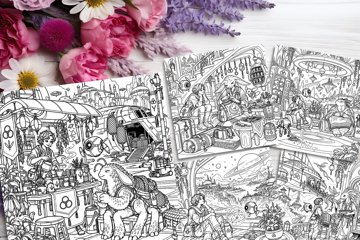 Cozy Sci-Fi Adult Coloring Pages, a Brochure Template by LA Design (Photo 7 of 10)