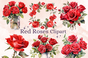 Watercolor Red Roses Collection, a Decorative Illustration by GiraffeCreative