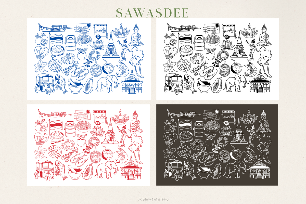 Sawasdee Thailand Line art Doodle, a Food Illustration by Blumensdiary (Photo 4 of 7)