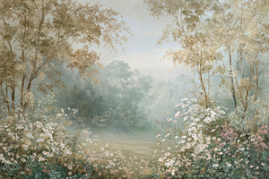 Vintage Garden Scene Wallpaper, a Decorative Illustration by Virgo Studio