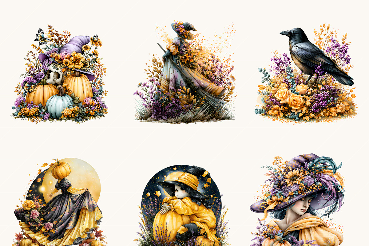 Watercolor Halloween Pumpkin Clipart, a Seasonal Illustration by BusyDaydesign (Photo 3 of 9)