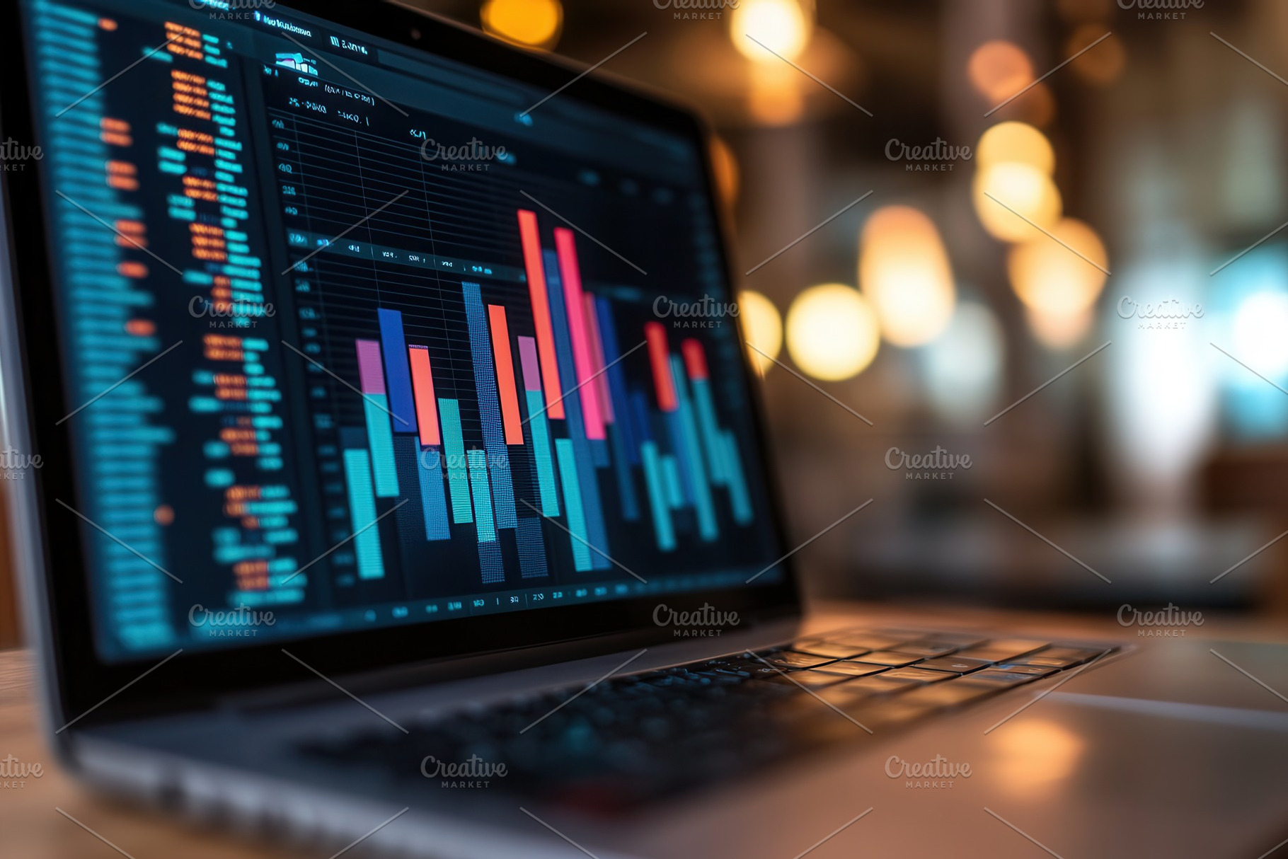 Bar graph displayed on a laptop, a Photo by Pavel_design