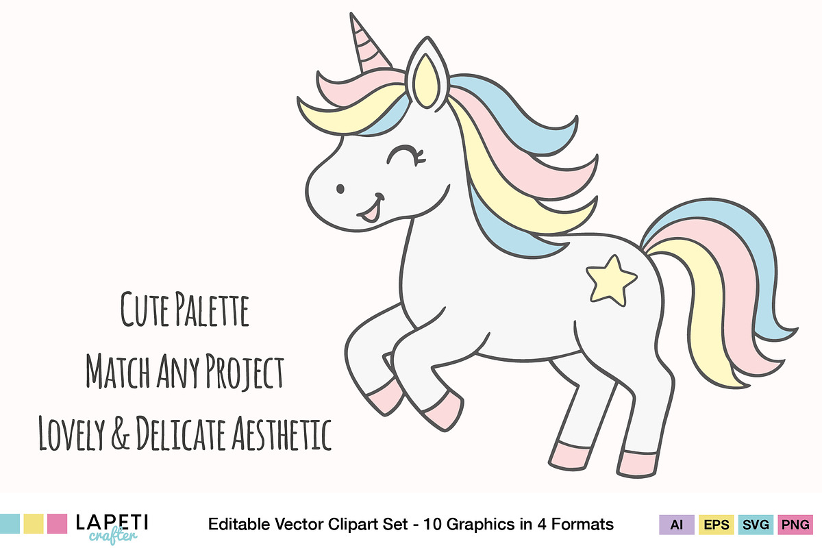 Pastel Unicorn Clipart Set, an Animal Illustration by Lapeticrafter (Photo 5 of 8)