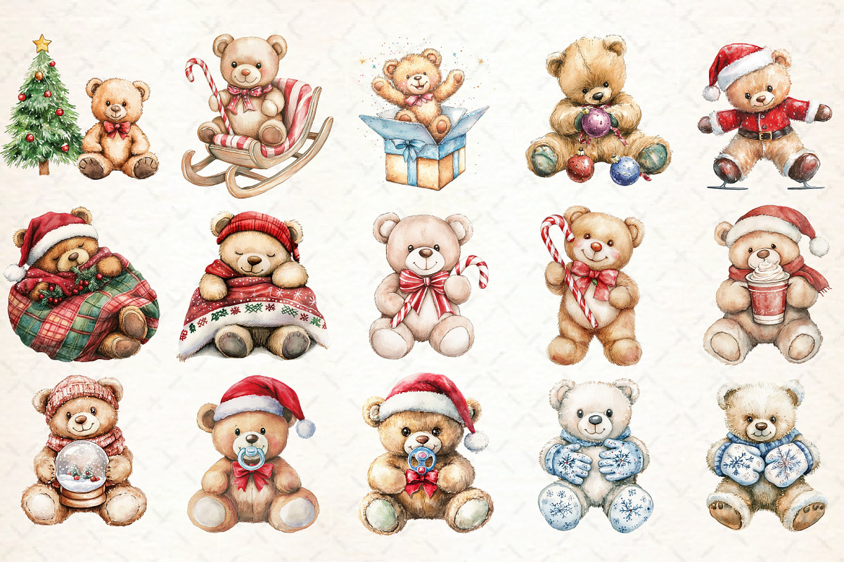 Watercolor Christmas Teddy Bear Clip, an Illustration by Libby Wishes (Photo 3 of 8)