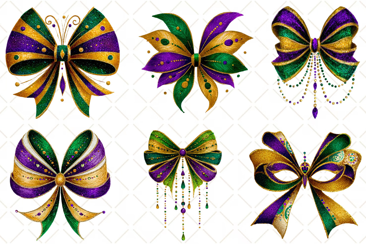 Mardi Gras Bow Coquette Bow, an Illustration by Black Bird Studio (Photo 5 of 6)