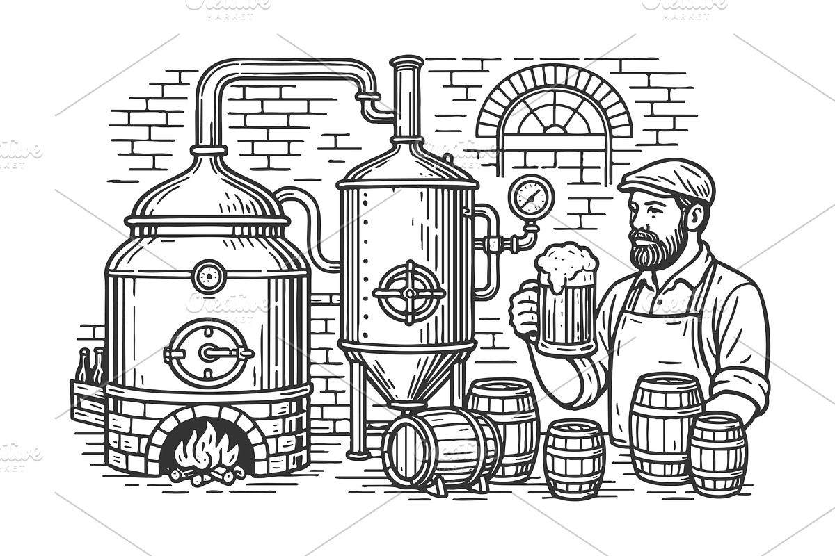Brewer in Craft Beer Brewery, a Food Illustration by AlexArt