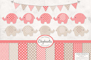 Coral Elephant Clipart & Patterns, an Illustration by Amanda Ilkov (Thumbnail 1 of 3)