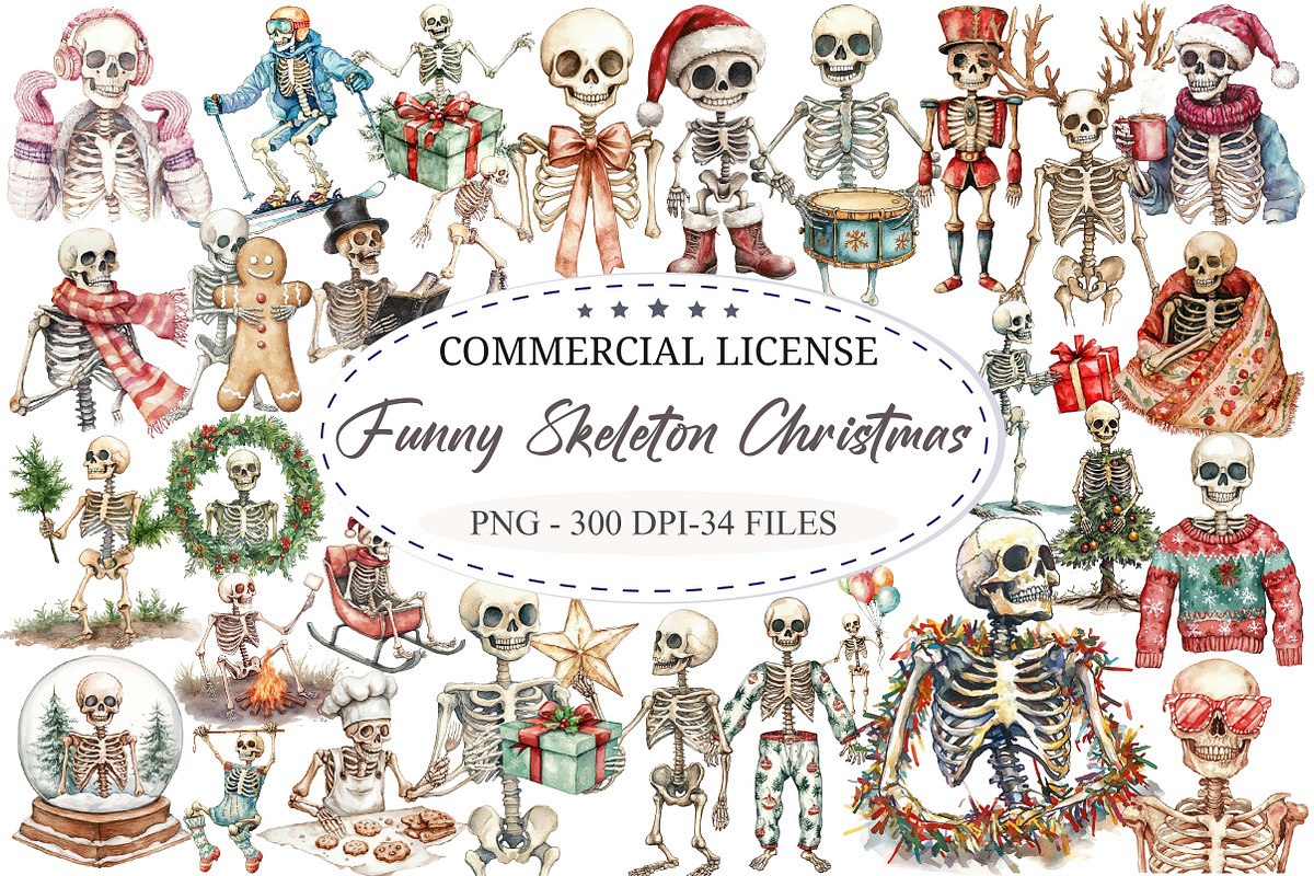 Funny Skeleton Christmas Clipart, an Illustration by designcity5 (Photo 1 of 5)