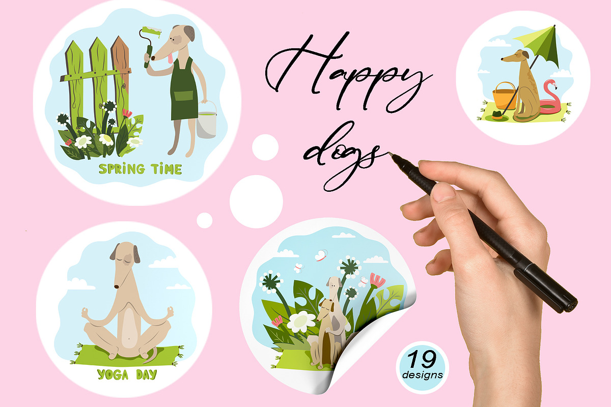 Happy dogs. Flat illustration set, an Animal Illustration by Ligrenok Art