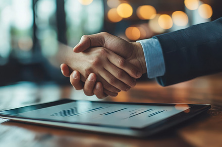 Business deal sealed with handshake, a Background Photo by Pixeness