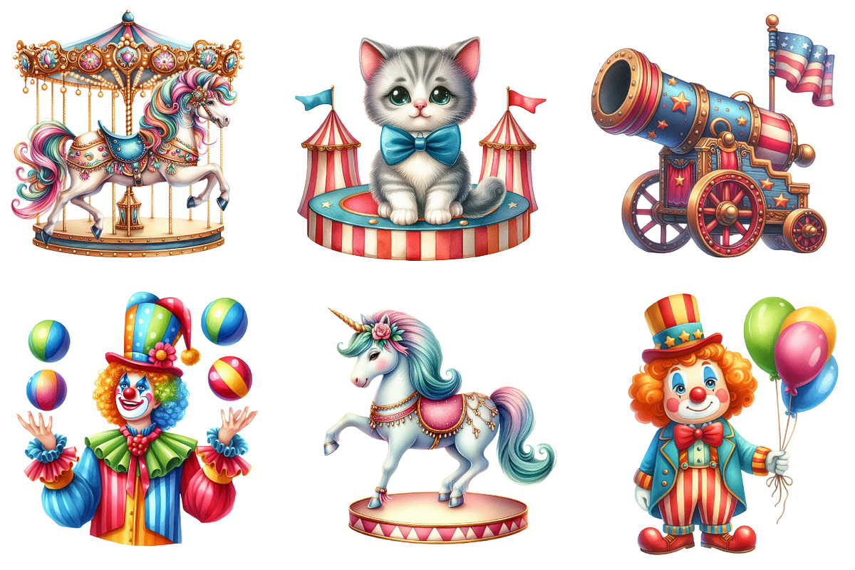 Circus Watercolor Clipart, an Illustration by CreationArt (Photo 3 of 5)