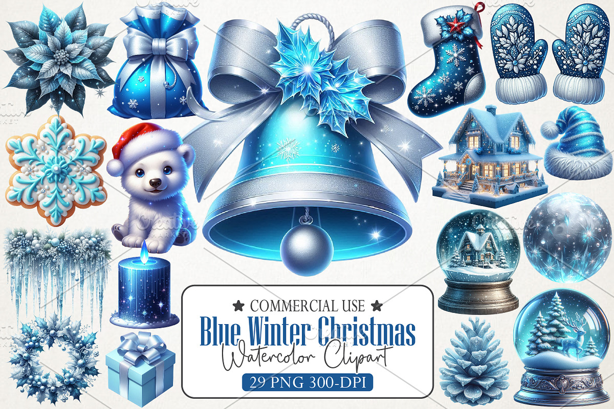 Blue Winter Christmas Aesthetic Pack, an Illustration by RobertsArt (Photo 1 of 7)