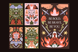Woman power boho cards, posters set, a Decorative Illustration by PaperTrident