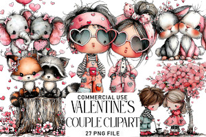Whimsical Valentine Couple Clipart, an Illustration by Daily.Designs