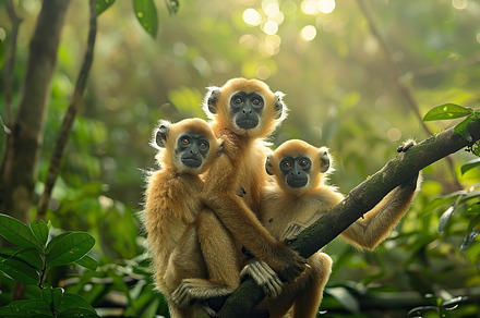 A group of golden langurs huddled to, an Animal Photo by LOGOCREATIVE