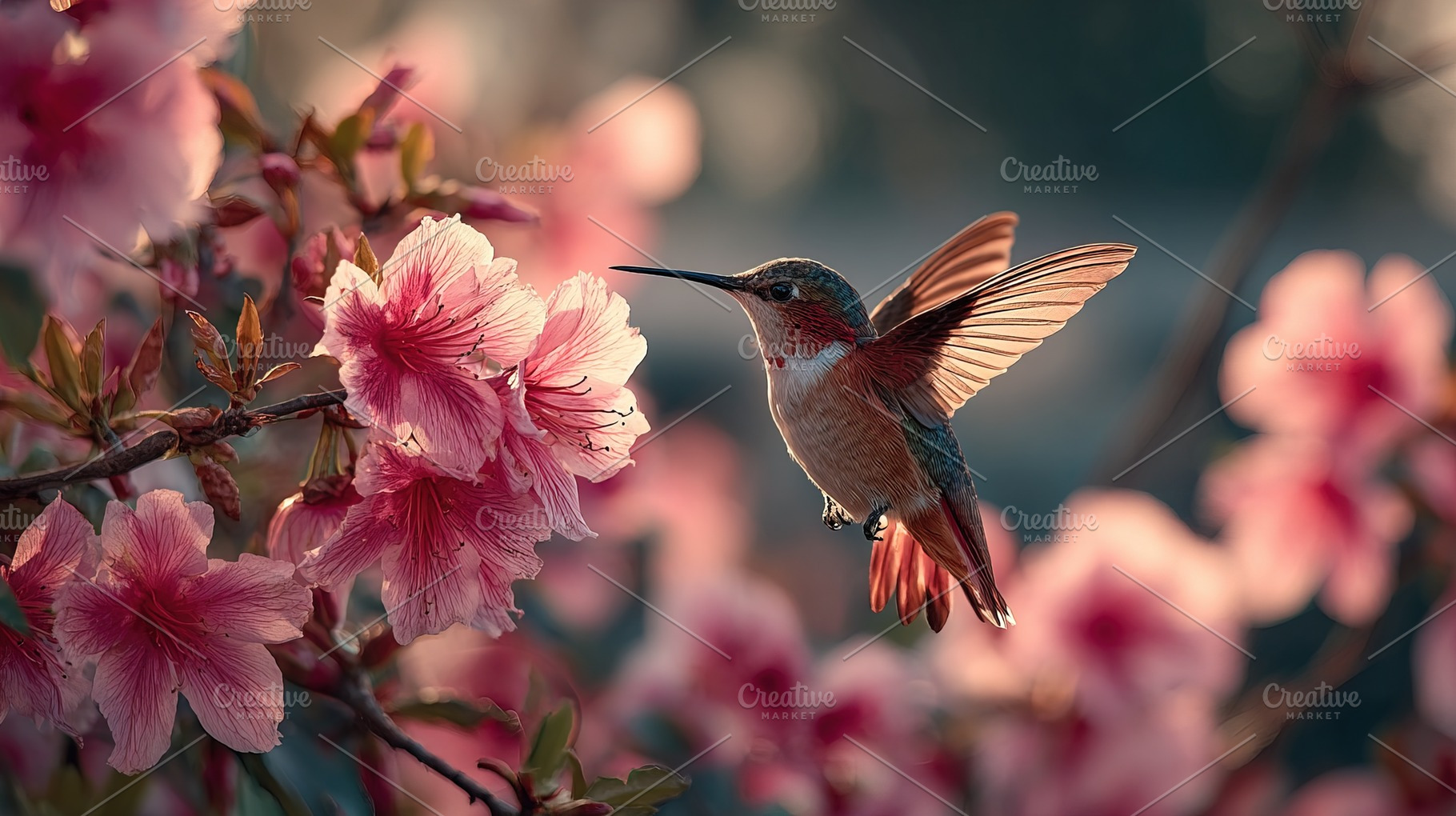 Hummingbird and Pink Blossoms, an Animal Photo by Ales Munt