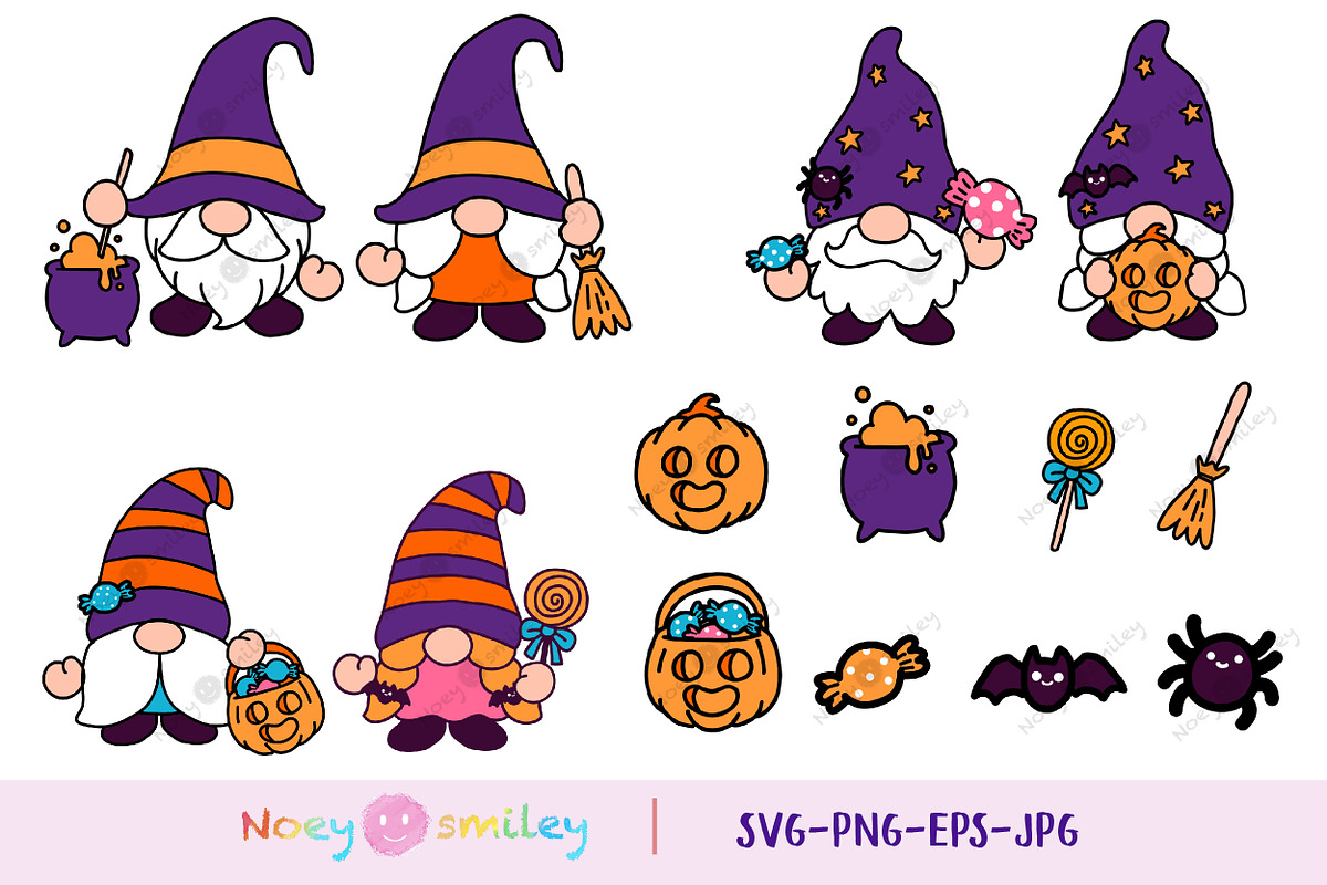 Gnomes Halloween Clipart, SVG Cricut, an Illustration by Noey smiley (Photo 2 of 6)