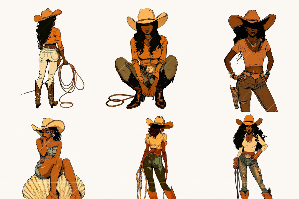 Black Cowgirl Clipart Bundle, a Person Illustration by BusyDaydesign (Photo 2 of 9)