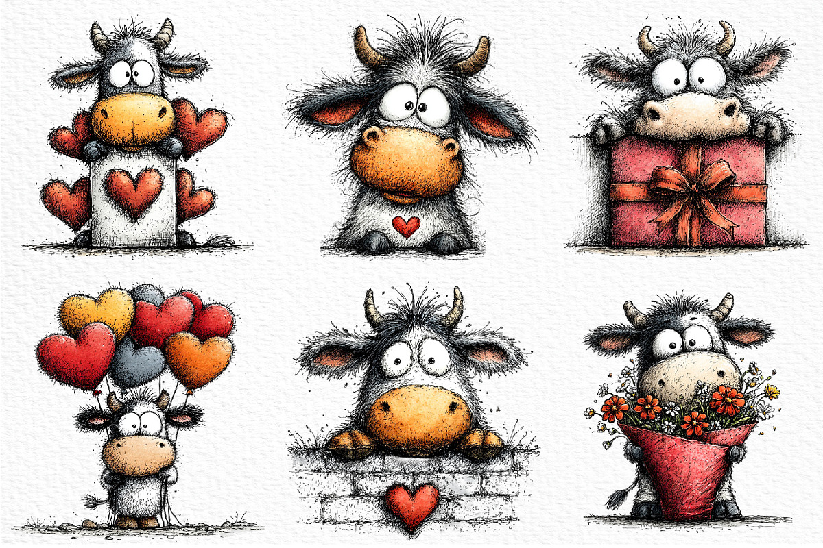 Funny Peeking Valentine Cow Clipart, an Illustration by Craft Nest (Photo 6 of 11)