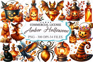 Watercolor Amber Halloween Set Clipa, an Illustration by designcity5