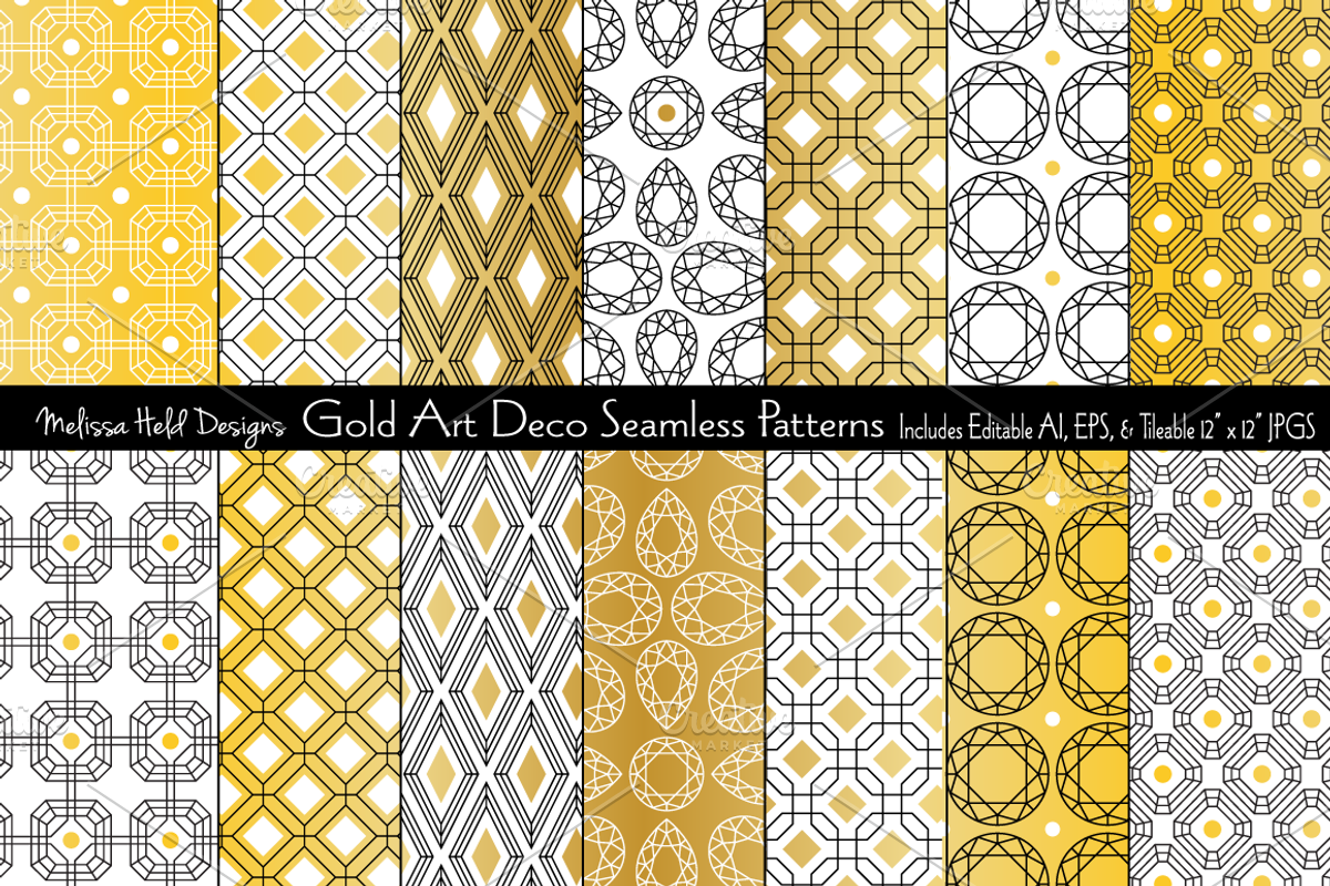 Gold Art Deco Seamless Patterns