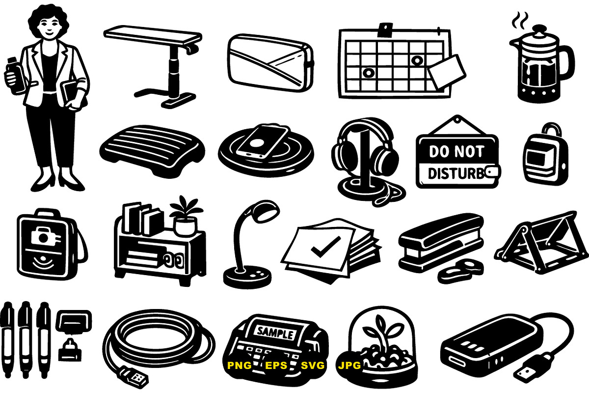 Office Essentials Black Icons Set, an Illustration by designvectx (Photo 3 of 3)
