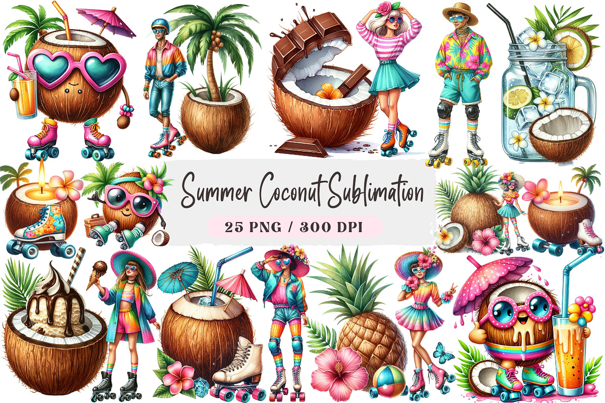 Watercolor Summer Coconut, a Seasonal Illustration by DreamArtGraphic (Photo 1 of 4)