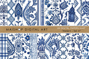Blue Toile de Jouy Pattern Paper Set, a Pattern Graphic by Maishop (Thumbnail 1 of 15)
