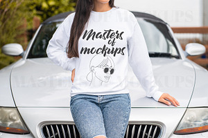 Gildan White Sweatshirt Mockup Car