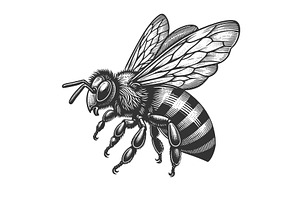 Honey Bee Engraving Sketch Vector