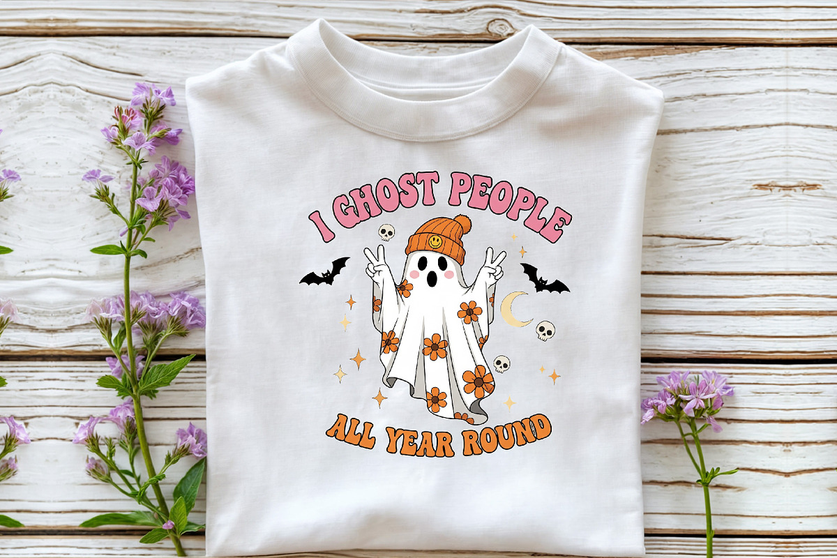 Retro Halloween Ghost PNG Sublimatio, an Illustration by DreamCafeArt (Photo 2 of 7)