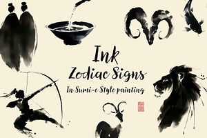 Ink Zodiac Signs Clipart Collection