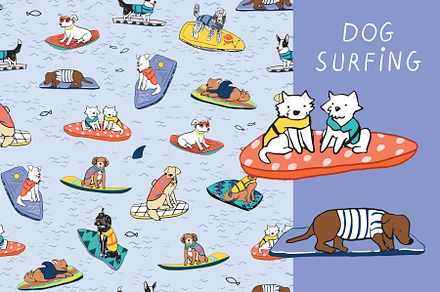 Dog Surfing, a Pattern Graphic by GooseFrol