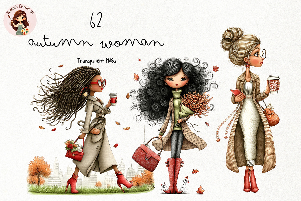 Autumn Woman PNG Clipart Bundle, a Person Illustration by Nicolle's Colorful Art (Photo 1 of 5)
