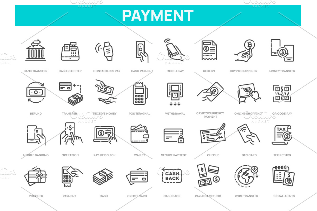 Payment Methods Icons, an Outline Icon by Tettygreen (Photo 1 of 2)